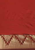 Marron Semi Kanchipuram Saree With Zari Temple Butta And Zari Temple Border Saree - Taashi
