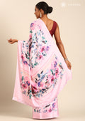 Pastel Green A/O Floral Printed Satin Saree - Taashi