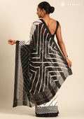 Black And White Geometric Printed Chiffon Saree - Taashi