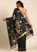 Black Jacquard Pattern Tussar Saree - Taashi