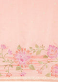 Pink Floral Embroiderd Linen Saree - Taashi