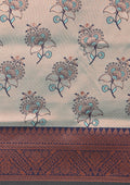 Dusty Blue Floral Tissue Brocade Silk Saree - Taashi