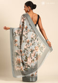 Grey Floral Printed Georgette Saree - Taashi