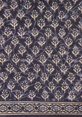 Navy Blue Batik Floral Butta Printed Cotton Saree - Taashi