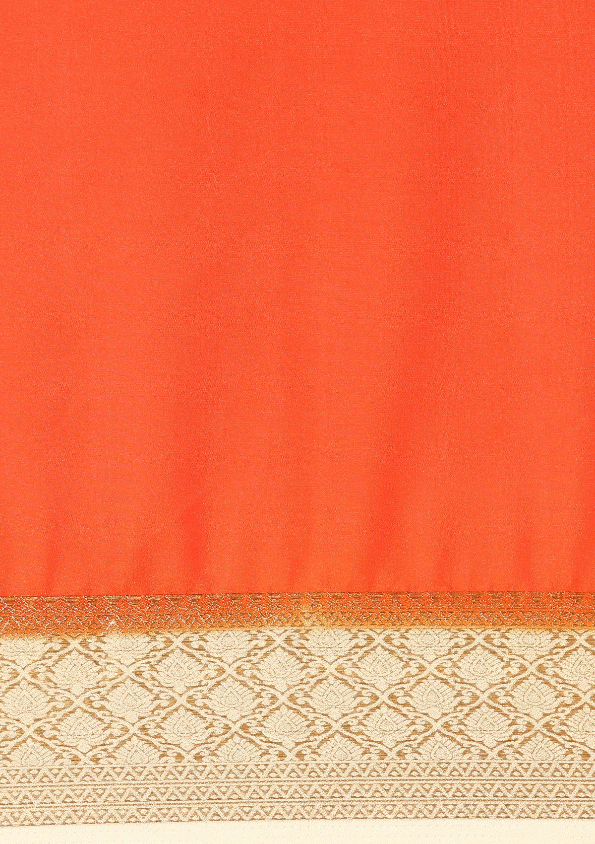 Orange Crepe Saree With Zari Border - Taashi
