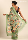 Dusty Green Floral Printed Georgette Saree - Taashi