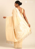 Cream Traditional Pattern Woven Tussar Saree - Taashi