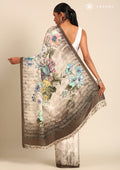 Offwhite Digital Multicolor Floral And Textured Printed Crepe Saree - Taashi