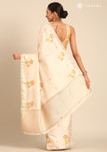 Cream Fancy Embroidery Tussar Saree - Taashi