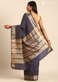 Dark Blue Traditional Zari Butta Woven Tussar Saree - Taashi