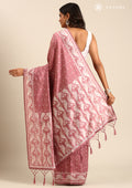 Dusty Pink Stylised Ikat Pattern Tussar Saree - Taashi