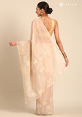 Cream Lotus Embroidered Tussar Saree - Taashi