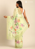 Pastel Green Multicolor Floral Printed Georgette Saree - Taashi