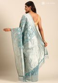 Powder Blue Jaal Woven Tussar Saree - Taashi