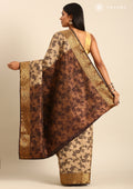 Beige And Brown Floral Woven Tussar Saree - Taashi