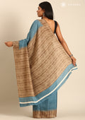 Blue Temple Border Printed Tussar Saree - Taashi