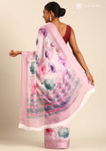 Pastel Pink Watercolor Floral Printed Georgette Saree - Taashi