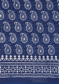 Indigo Batik Paisley Printed Cotton Saree - Taashi