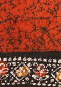 Orange And Black Batik Printed Cotton Saree - Taashi
