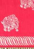 Pink Batik Elephant Printed Cotton Saree - Taashi