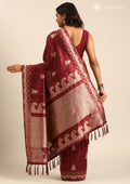 Maroon Zari Floral Butta Tussar Saree - Taashi