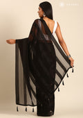 Black Striped Chiffon Saree - Taashi