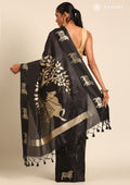 Black Jacquard Pattern Placement Tussar Saree - Taashi