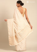 Cream Fancy Embroidery Tussar Saree - Taashi