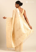 Cream Traditional Temple Pattern Tussar Saree - Taashi