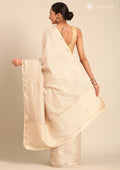 Cream Fancy Embroidery Tussar Saree - Taashi