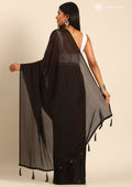 Black Striped Chiffon Saree - Taashi