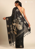 Black Peacock Jacquard Pattern Tussar Saree - Taashi