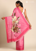 Pink Floral Digital Print Satin Saree - Taashi