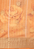 Tangerine Zari Woven And Floral Printed Organza Saree - Taashi