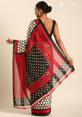 Black And Cream Polkadots Printed Chiffon Saree - Taashi