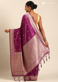 Purple Traditional Pattern Woven Tussar Saree - Taashi