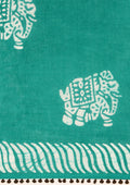 Sea Green Batik Elephant Printed Cotton Saree - Taashi