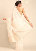 Cream Fancy Embroidery Tussar Saree - Taashi