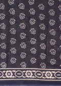 Navy Blue Batik Floral Butta Printed Cotton Saree - Taashi