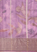 Mauve Zari Woven And Floral Printed Organza Saree - Taashi