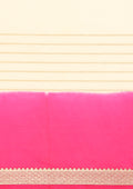 Cream And Magenta Woven Stripes 2D Dyed Crepe Saree - Taashi