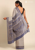 Cream And Blue A/O Floral Printed Art Tussar Matka Silk Saree - Taashi