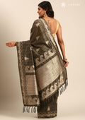 Dusty Green Zari Floral Butta Tussar Saree - Taashi