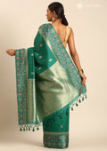 Emerald Green Ikat Pattern And Tradition Pattern Woven Tussar Saree - Taashi