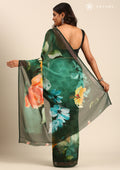 Green Multicolor Floral Digital Printed Georgette Saree - Taashi