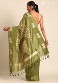 Olive Green Jacquard Pattern Placement Tussar Saree - Taashi