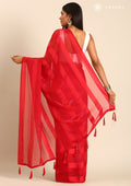 Red Striped Chiffon Saree - Taashi