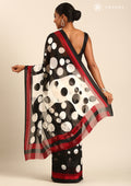 Black Polkadots Printed Chiffon Saree - Taashi