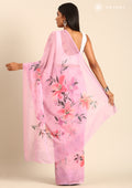 Dusty Pink Multicolor Floral Printed Georgette Saree - Taashi