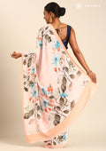 Pastel Pink Multicolor Watercolor Floral Printed Crepe Saree - Taashi